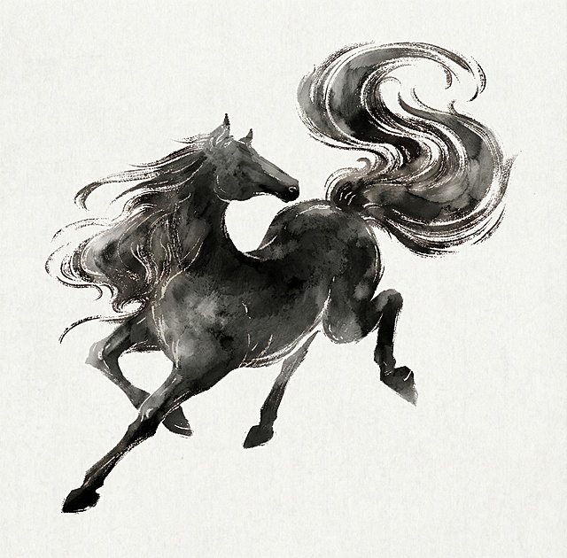 把这张图变成黑白水墨毛笔画风格