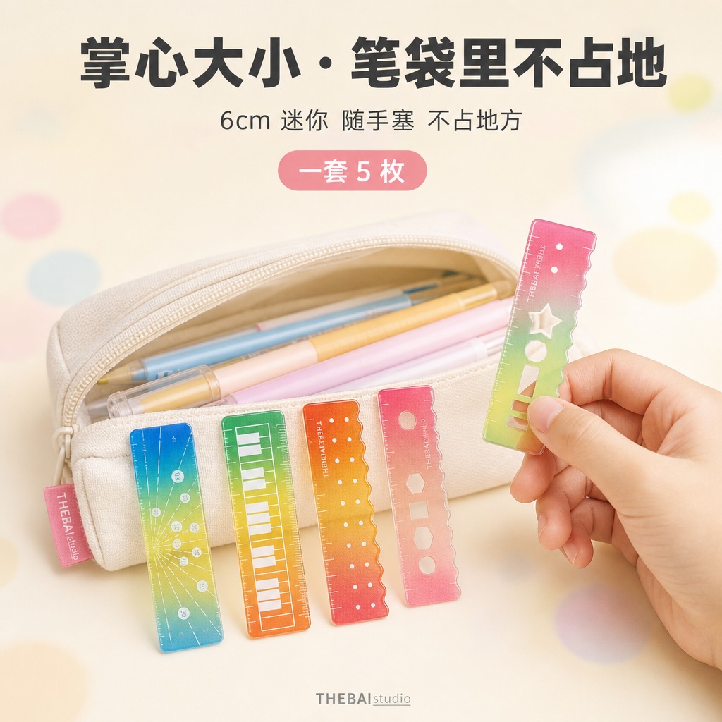 1:1方形构图，严格还原上传的THEBAI studio掌心尺… - 图片创意预览