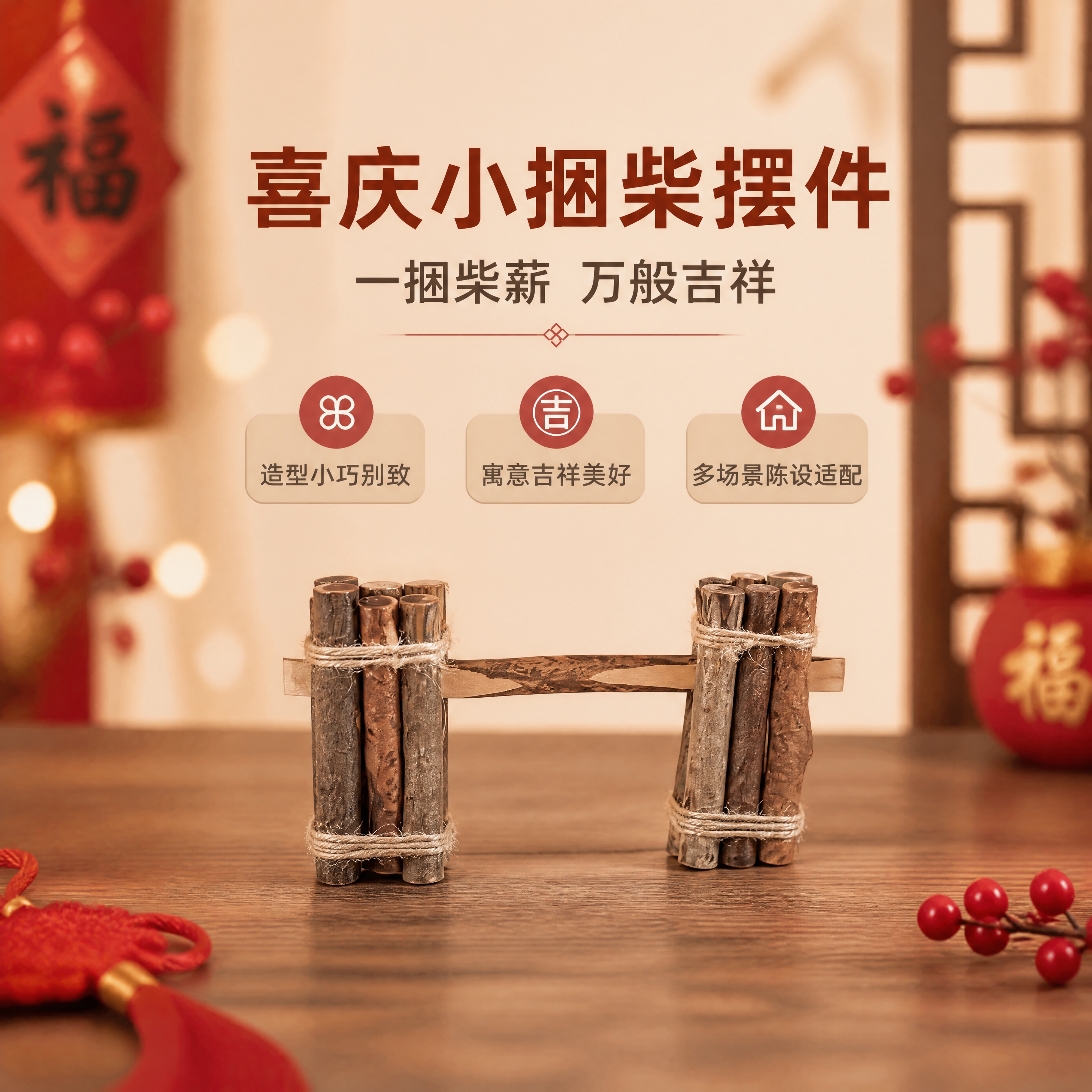 [商品] 使用【图1】【图2】【图5】喜庆小捆柴摆件；保留树枝… - 图片创意预览