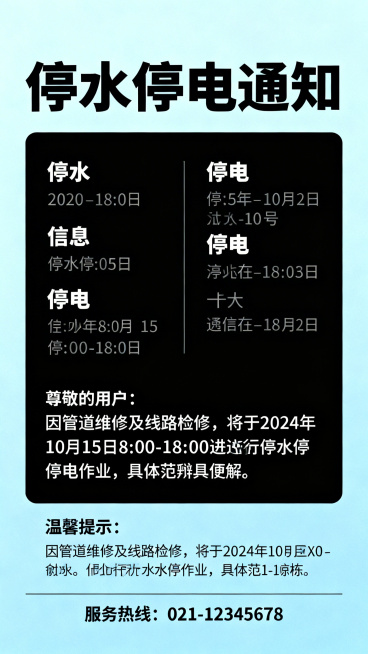 停水停电通知海报，简洁正式风格，顶部醒目标题预览效果