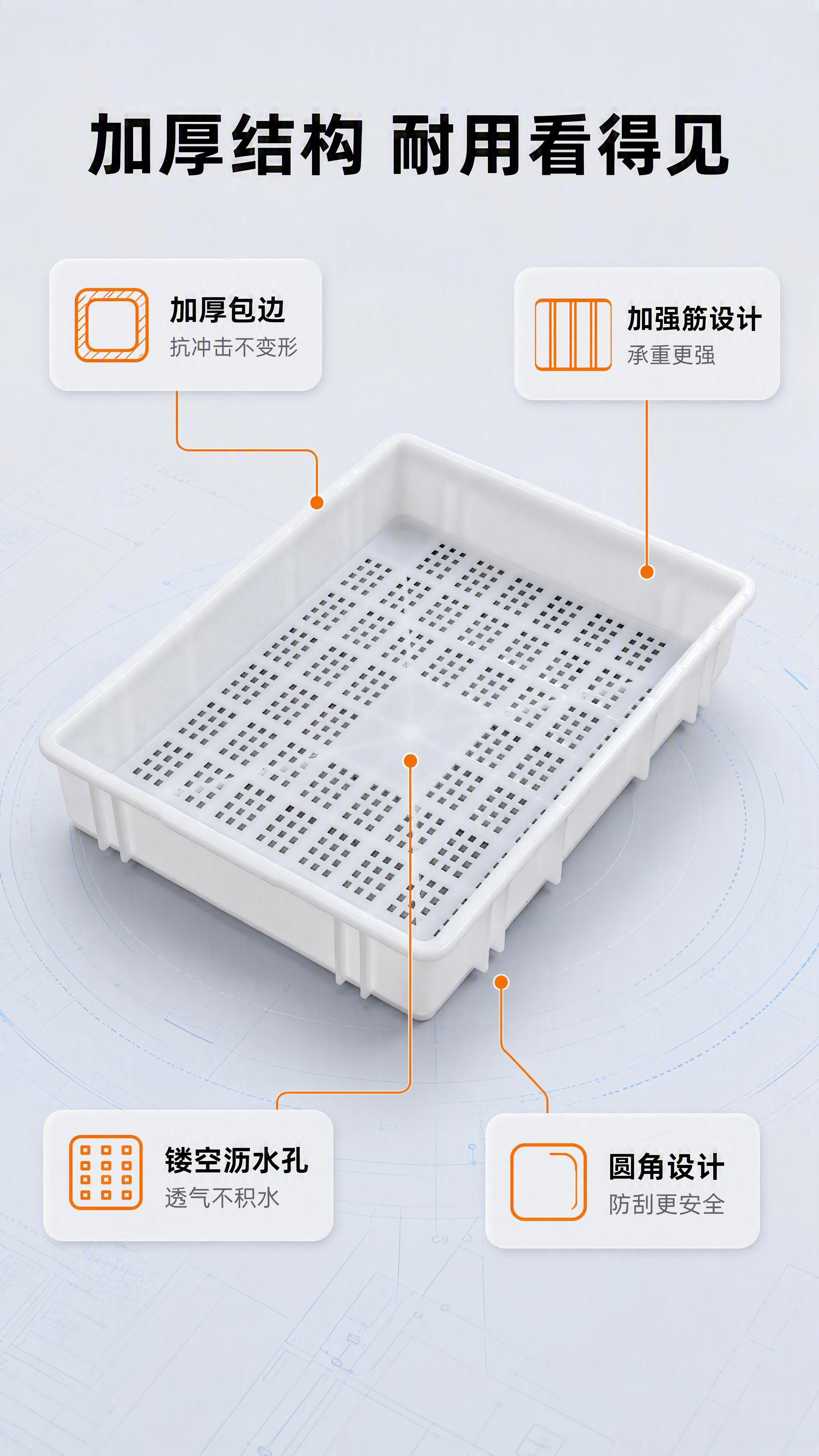 [第3张] 结构解析页——加厚食品筐结构细节引线标注。本张使用… - 图片创意预览