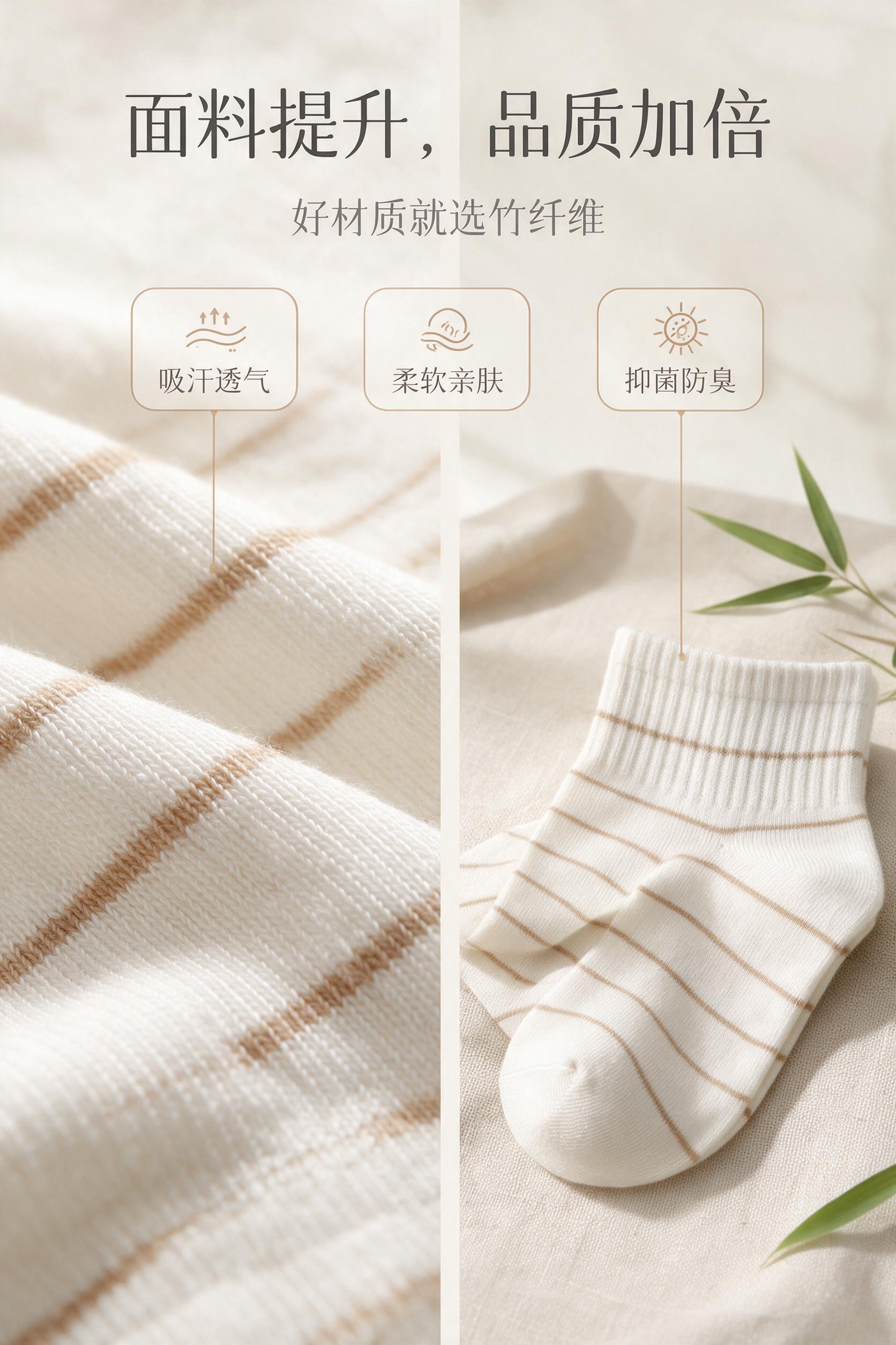 [商品] 使用【图1】米白浅棕条纹短袜；商品处理：100%继承… - 图片创意预览