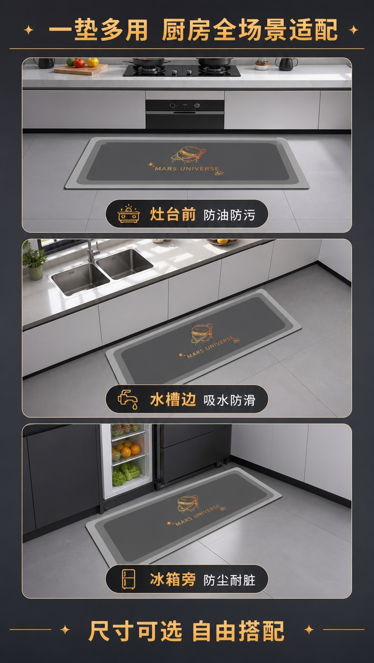 [商品] 使用【图1】深灰色星芒宇宙图案厨房地垫；保留外观、颜… - 图片创意预览