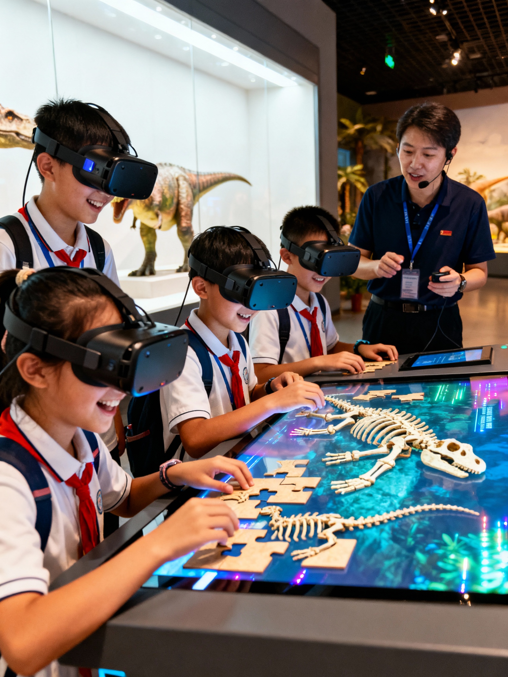 生成北京自然博物馆学生听讲解的画面，10张 - 图片创意预览