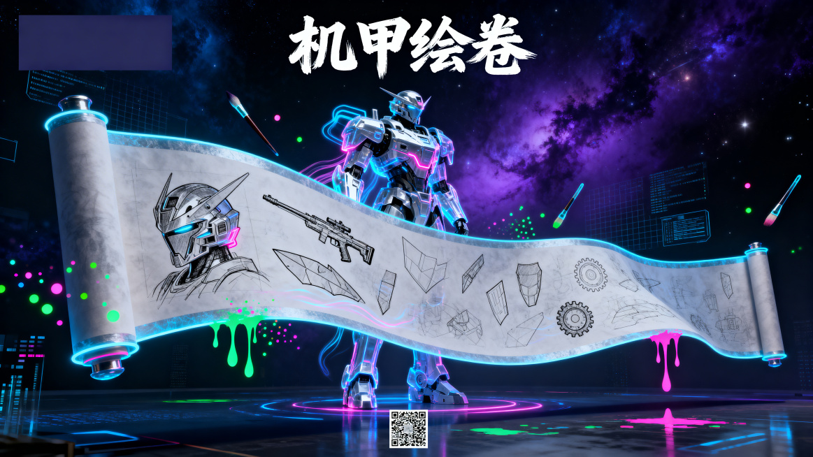 横版背景图，整体风格高级、大气、简约，具有强烈的科技感和未来感，背景丰富不单调。主色调：深空蓝、暗紫色、电光蓝、银灰，搭配霓虹粉、荧光绿的线条和光点作为点缀。背景采用动态感的深色星际渐变（深蓝紫→暗夜预览效果