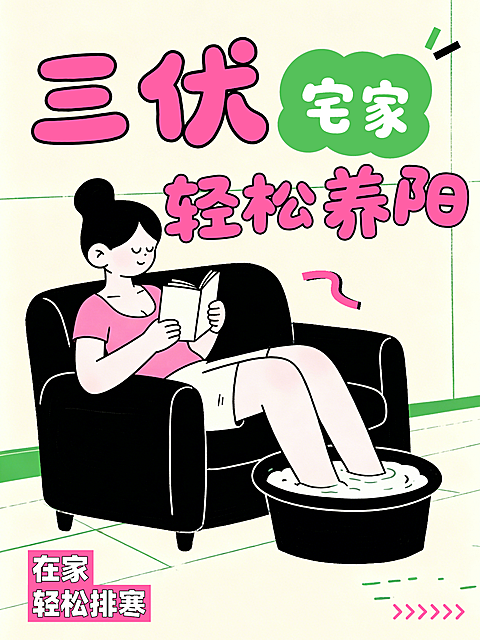 三伏天养生指南趣味插画大字标题小红书封面