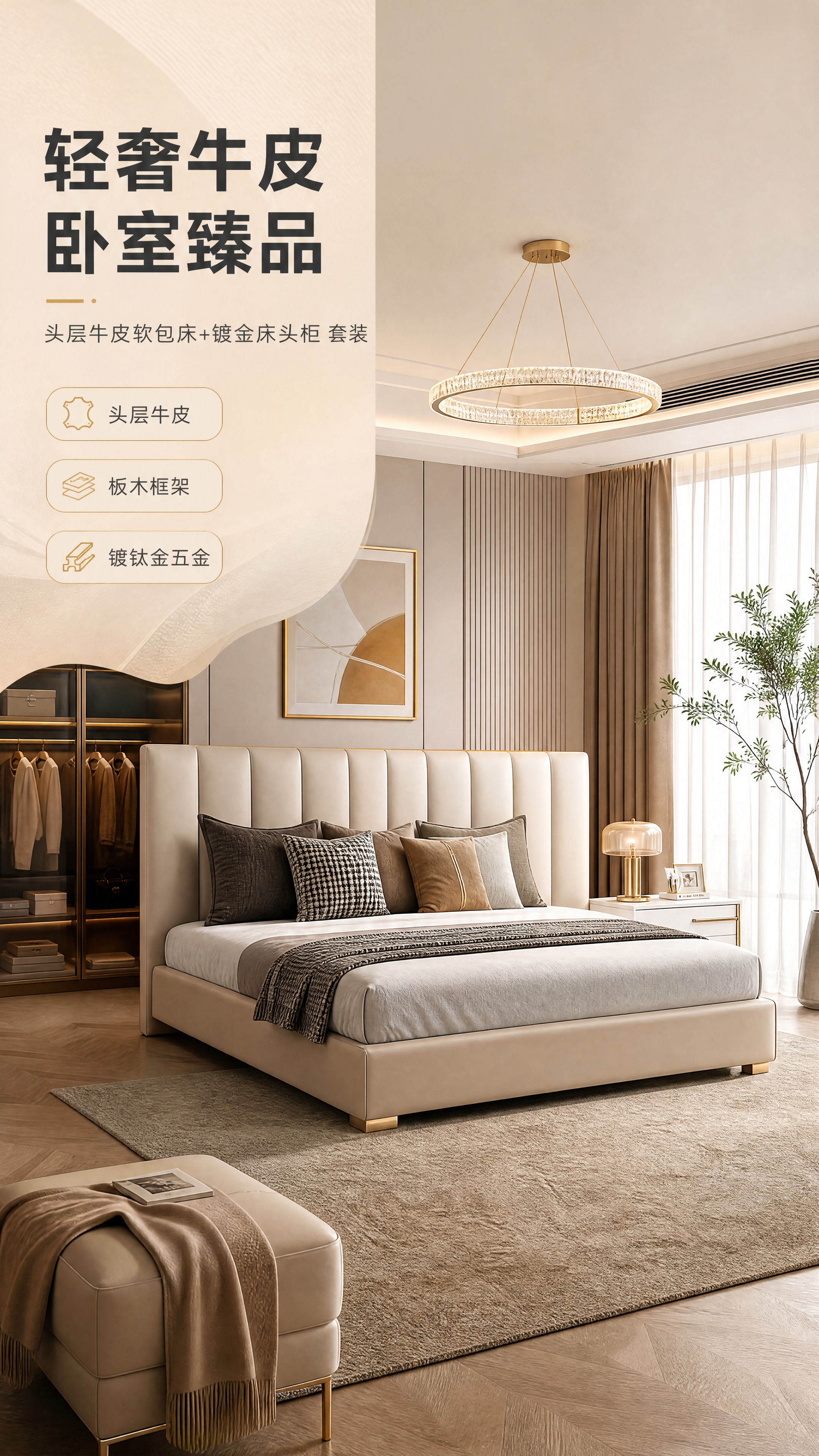 [商品] 使用【图1】轻奢软包床和【图2】白色床头柜组合套装；… - 图片创意预览