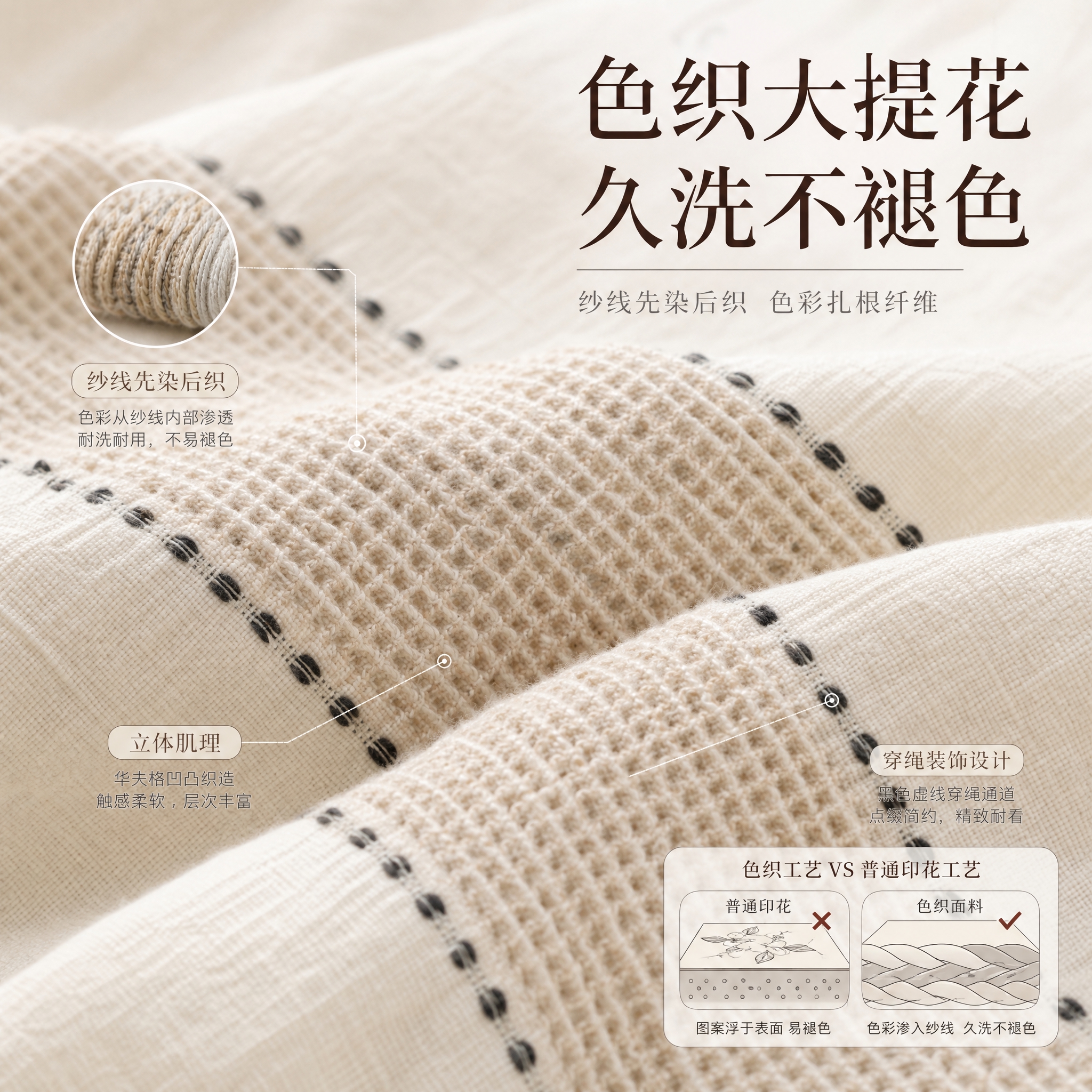 [主图-3] 面料材质与色织工艺展示，突出色织大提花工艺、色彩… - 图片创意预览