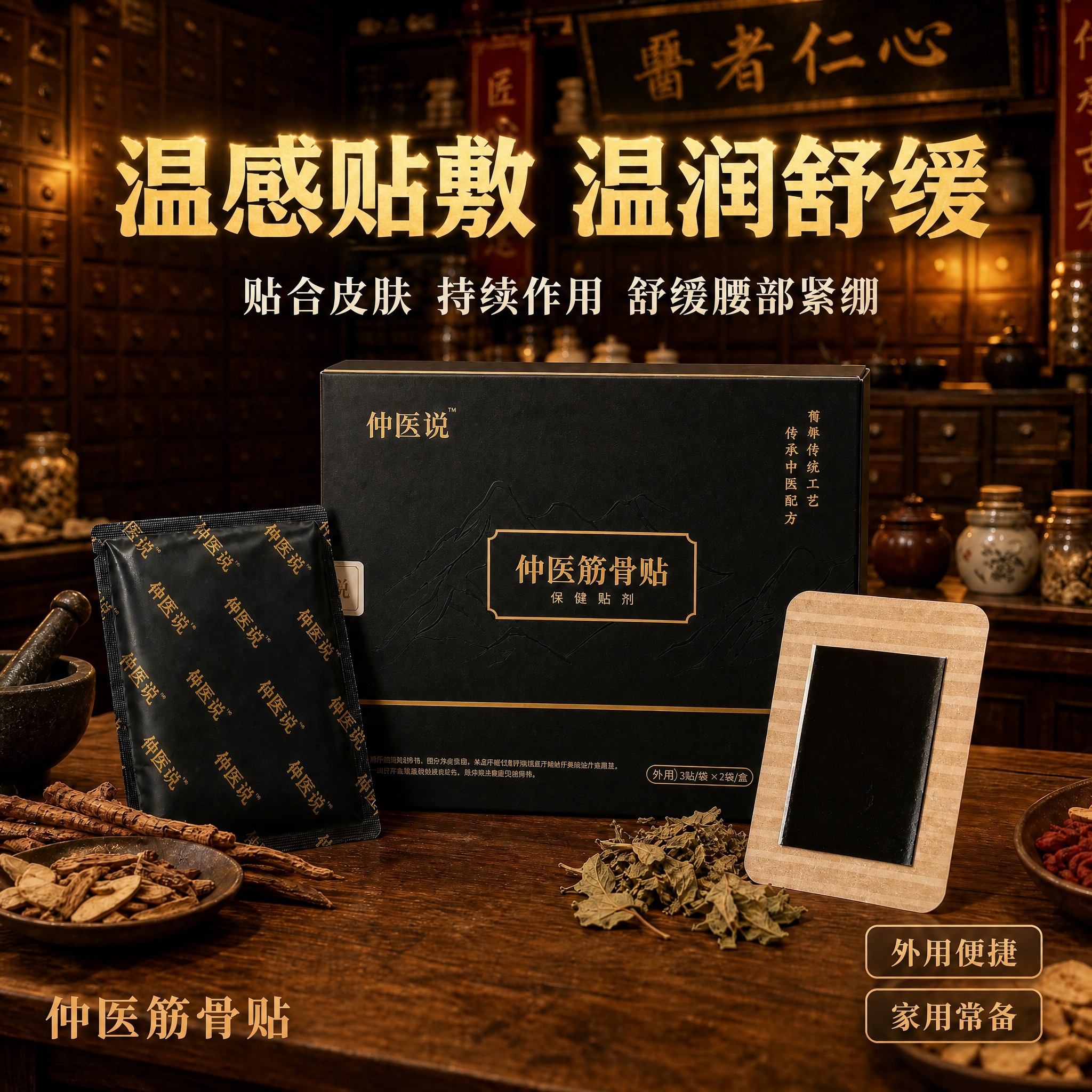 [主图-4] 温感贴敷体验场景图，以中药铺场景为背景，产品完整… - 图片创意预览