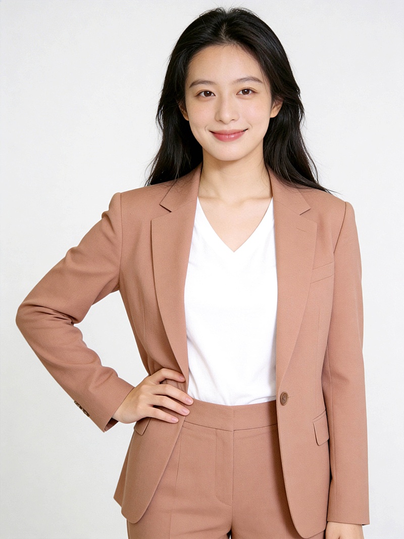 主持人暖色系西装套装女性职场形象照