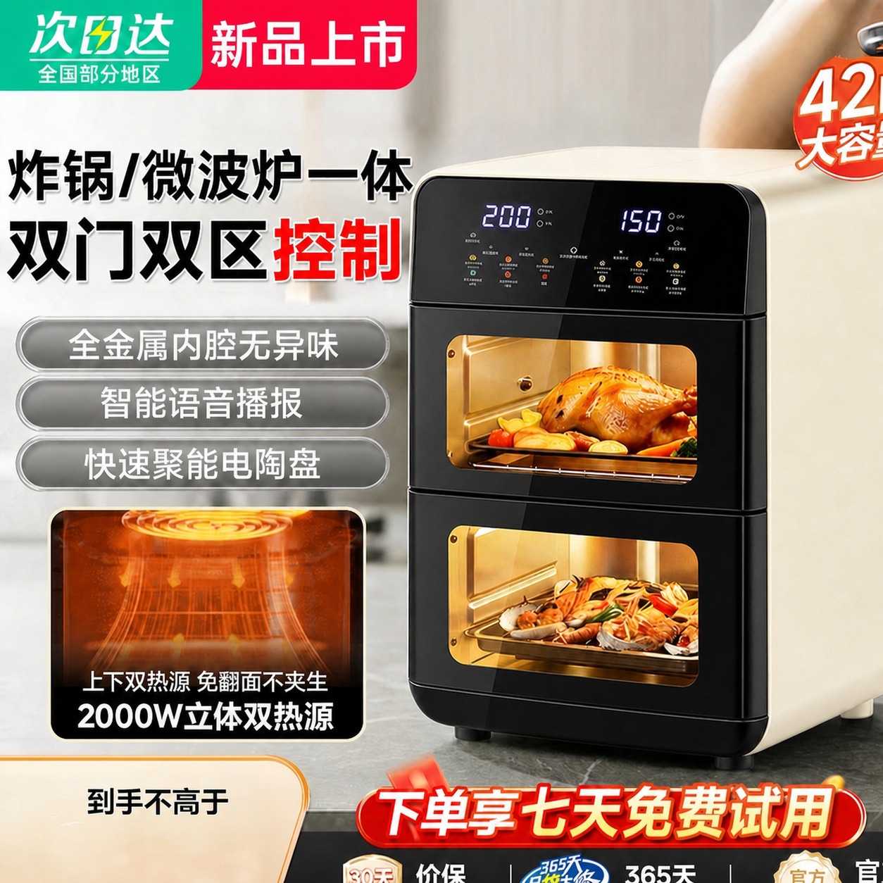 参考图2的样式，将图1中米白色空气炸锅微波炉一体机的正面全部改… - 图片创意预览