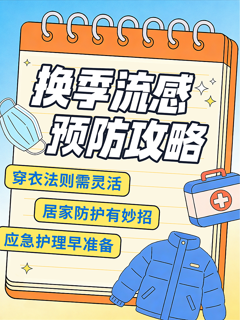 黄色卡通风趣换季流感预防攻略指南小红书封面