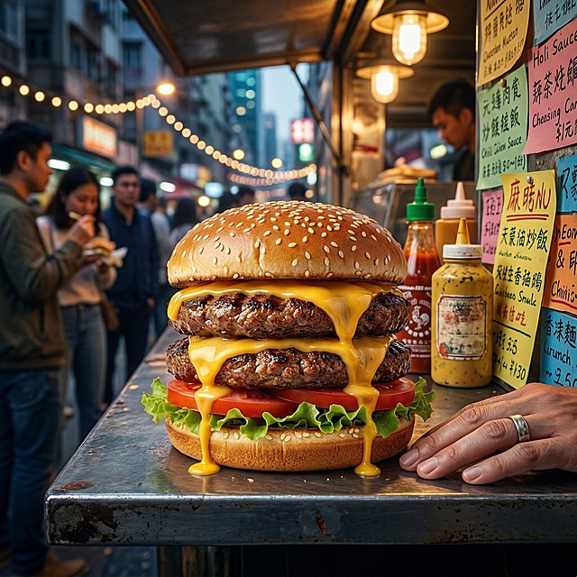 芝士有滴落在蔬菜和牛肉上的鲜嫩美感，充满市域
