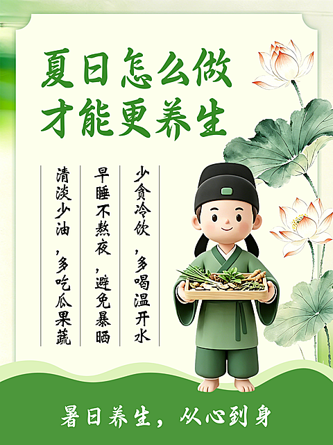 夏日养生科普知识分享国风插画小红书配图
