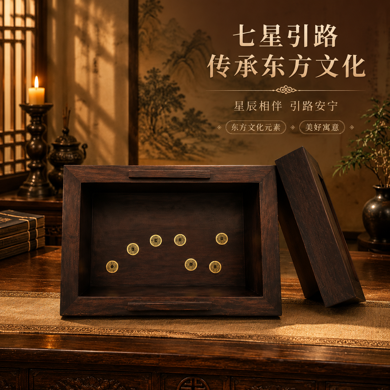 [主图-4] 七星引路底纹展示，打开盒盖展示盒底七星钱币纹饰设… - 图片创意预览