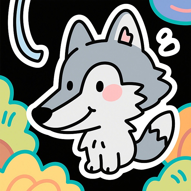 一只大灰狼的简笔画，线条简单，卡通风格