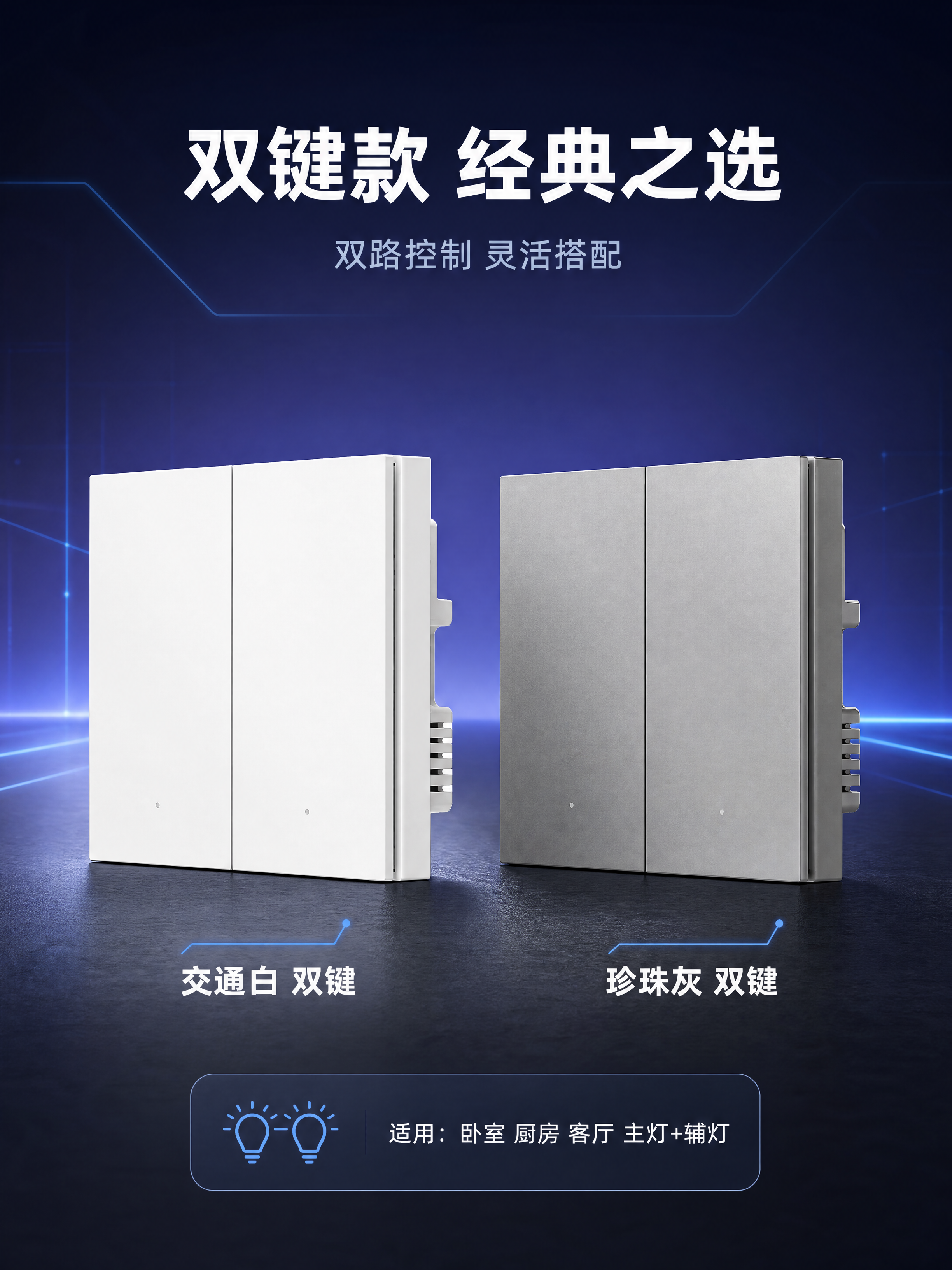 [商品] 使用【图2】交通白双键、【图5】珍珠灰双键零火智能开… - 图片创意预览