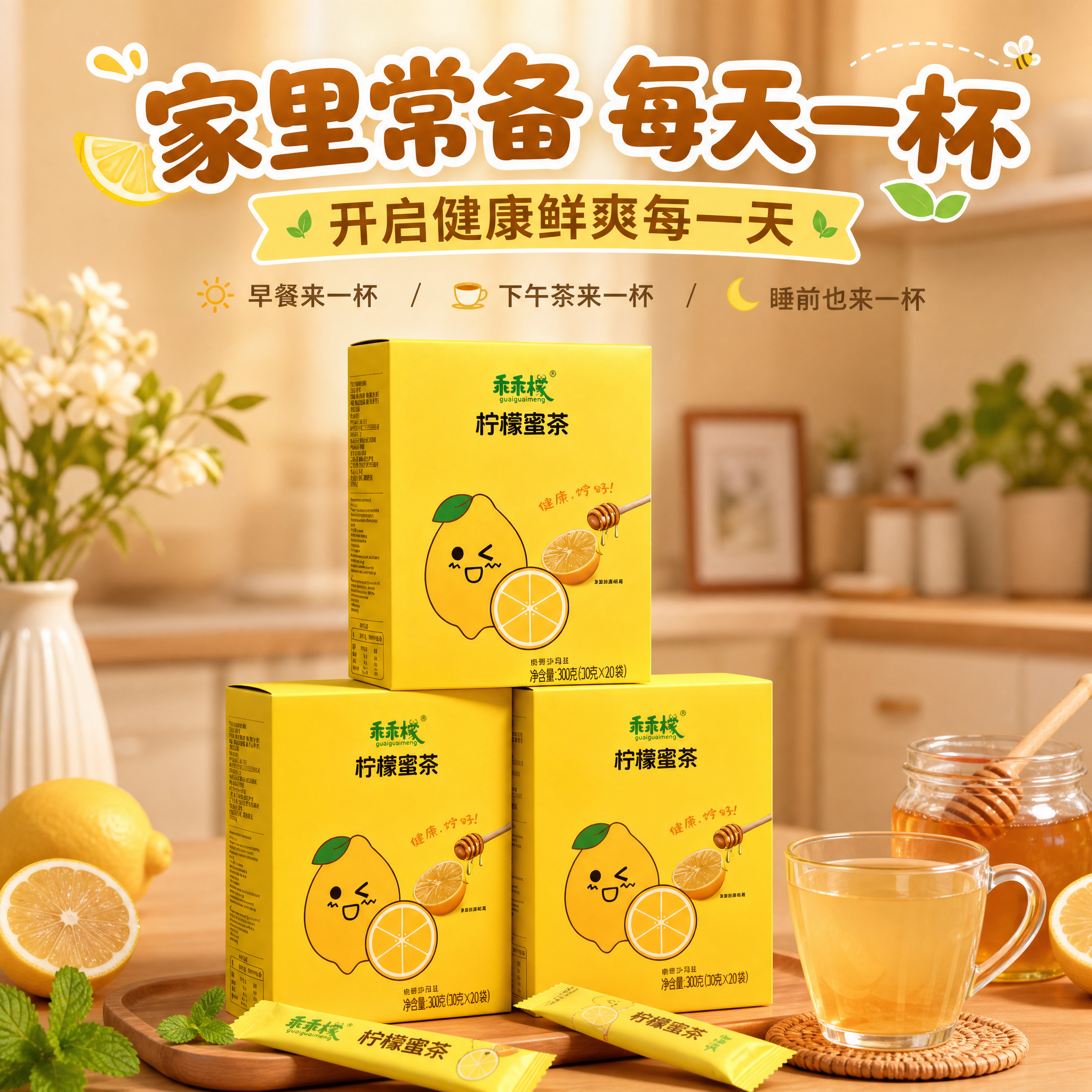 [商品] 使用【图1】乖乖檬柠檬蜜茶产品图；保留产品盒黄色外观… - 图片创意预览