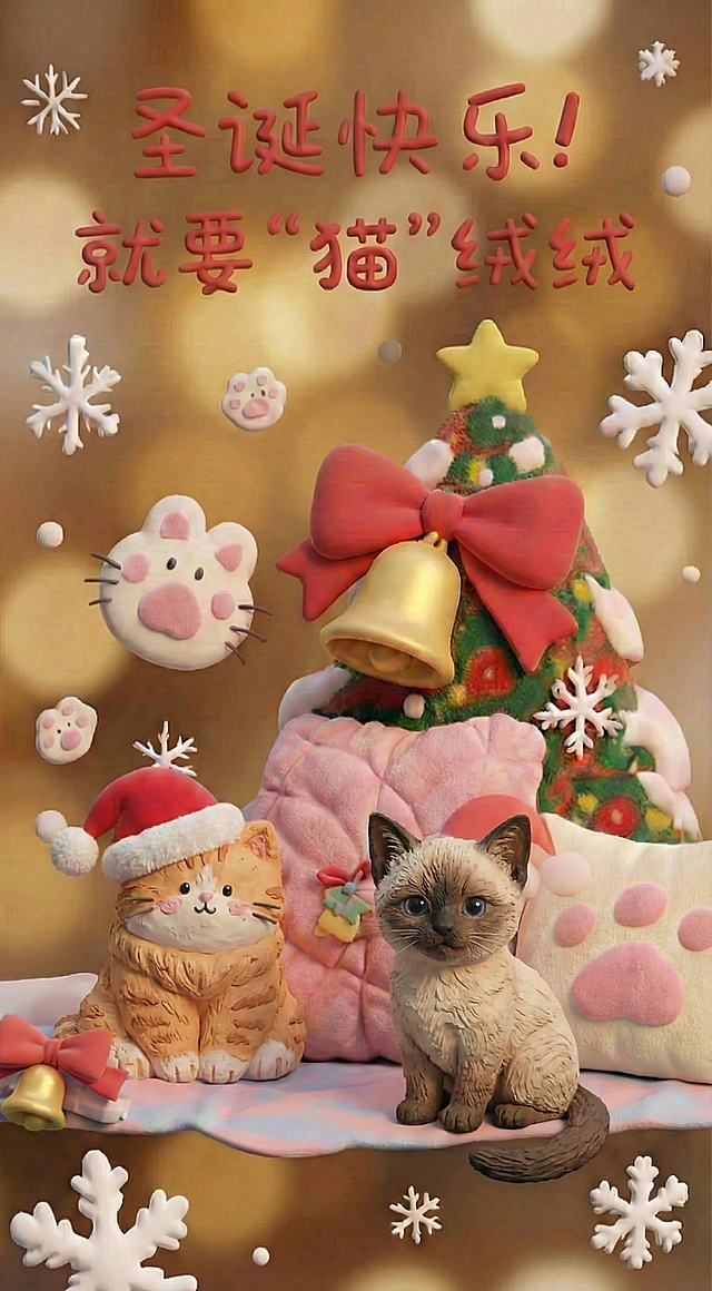 突出两只小猫3D黏土的材质