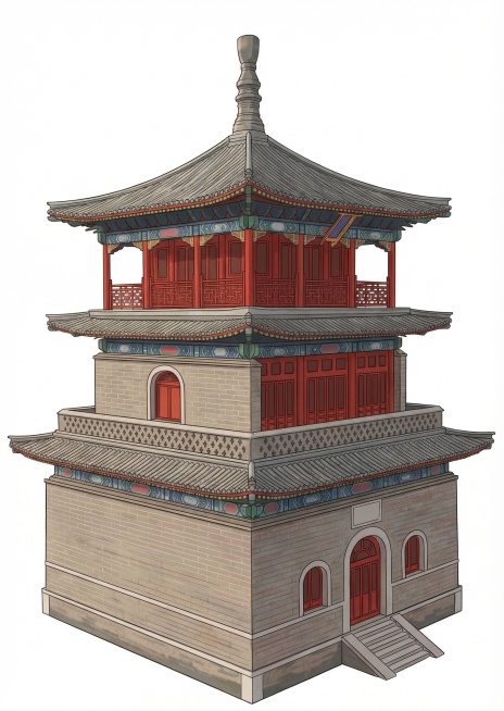 将这张图片中的古建筑转换为插画风格，背景改为纯白色，仅保留建筑主体预览效果