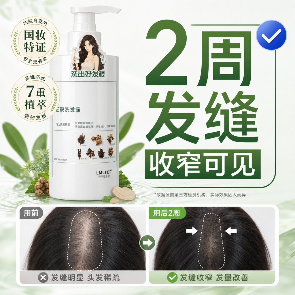 淘宝天猫电商主图第6张，1:1正方形，防脱发洗发水效果对比主图… - 图片创意预览