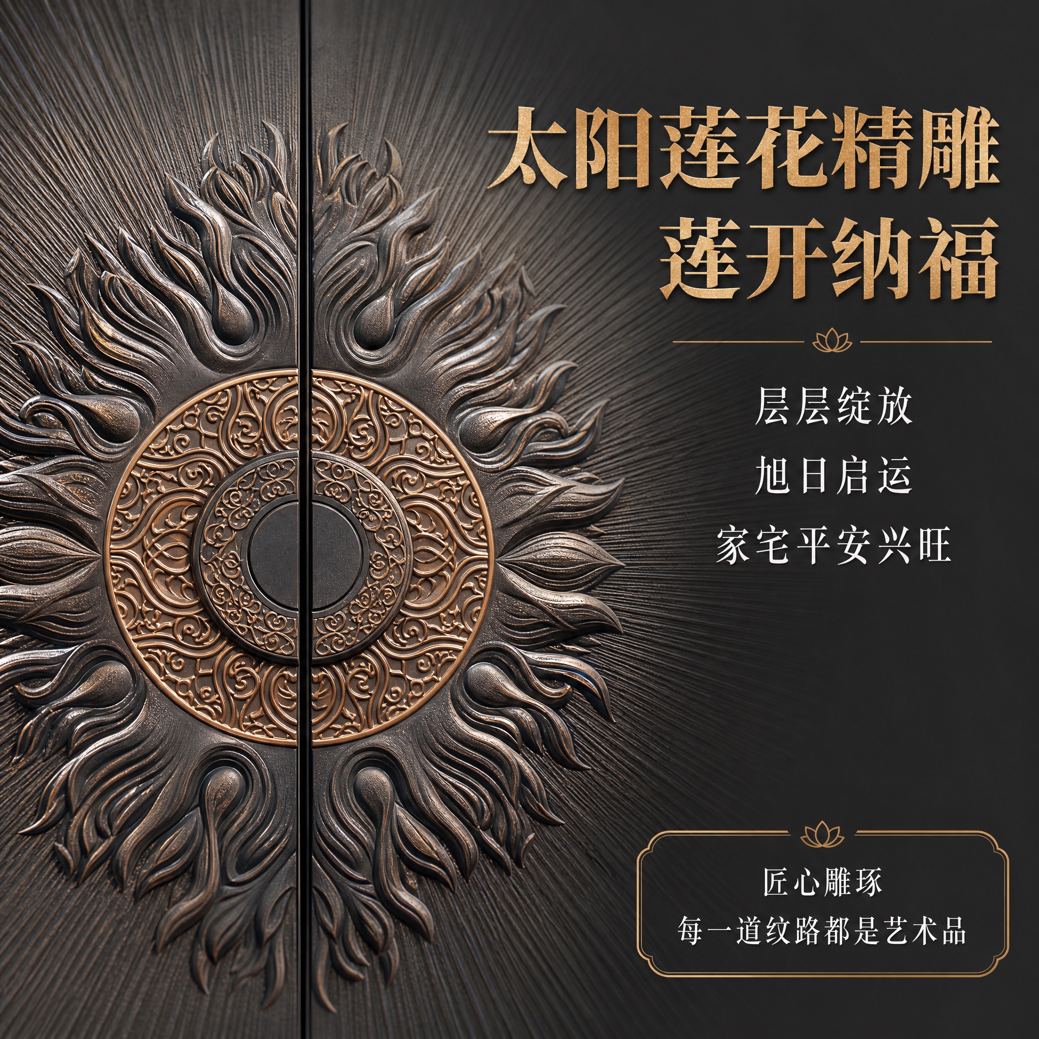 [主图-2] 核心亮点图，任务是突出太阳莲花精雕纹样的设计寓意… - 图片创意预览