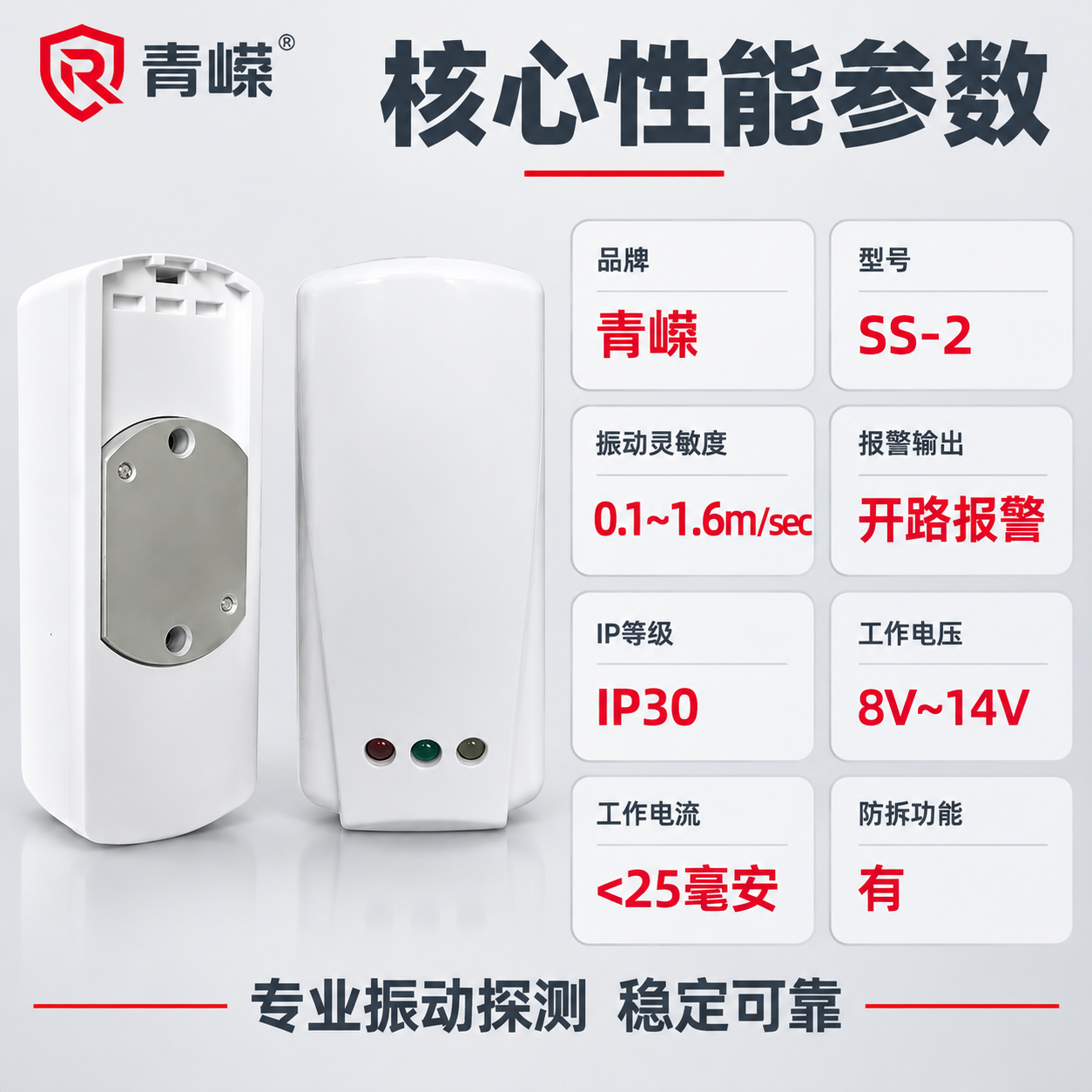 [主图-2] 核心性能参数图，主题为SS-2振动探测器核心技术… - 图片创意预览