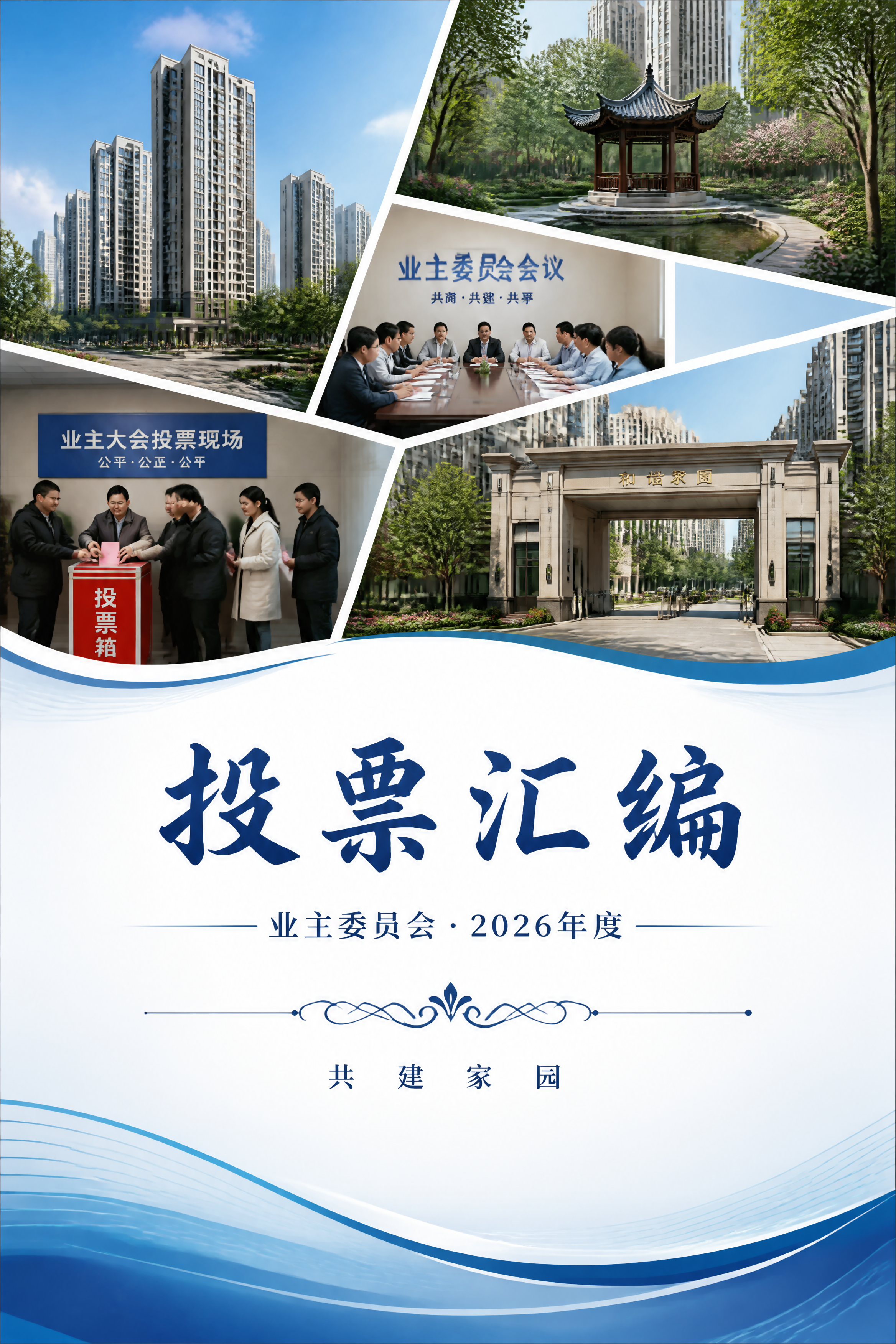 业主大会投票汇编书封面设计，封面上方区域采用约5张图片拼接的照… - 图片创意预览