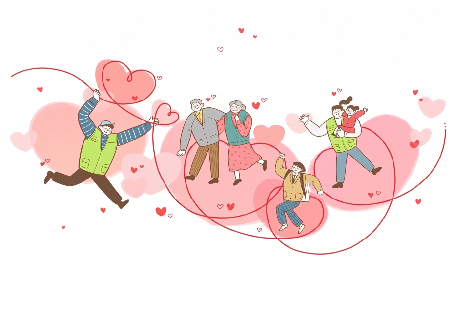 将这幅插画转换为高清矢量平面设计图，保留原有家庭爱心元素和插画风格，提升清晰度和矢量质感预览效果