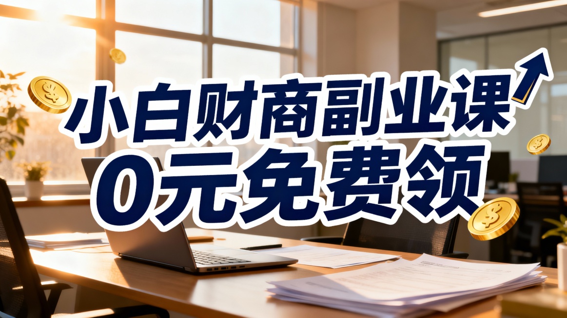 把下面的文案分析，分别制图把文案分别加入图片，图片主要背景内容为赚钱副业相关,每张图片背景不相同，突出文案标题，图片尺寸为宽1140px高640px：
小白财商副业课
0元免费领

财商训练营
7天让预览效果