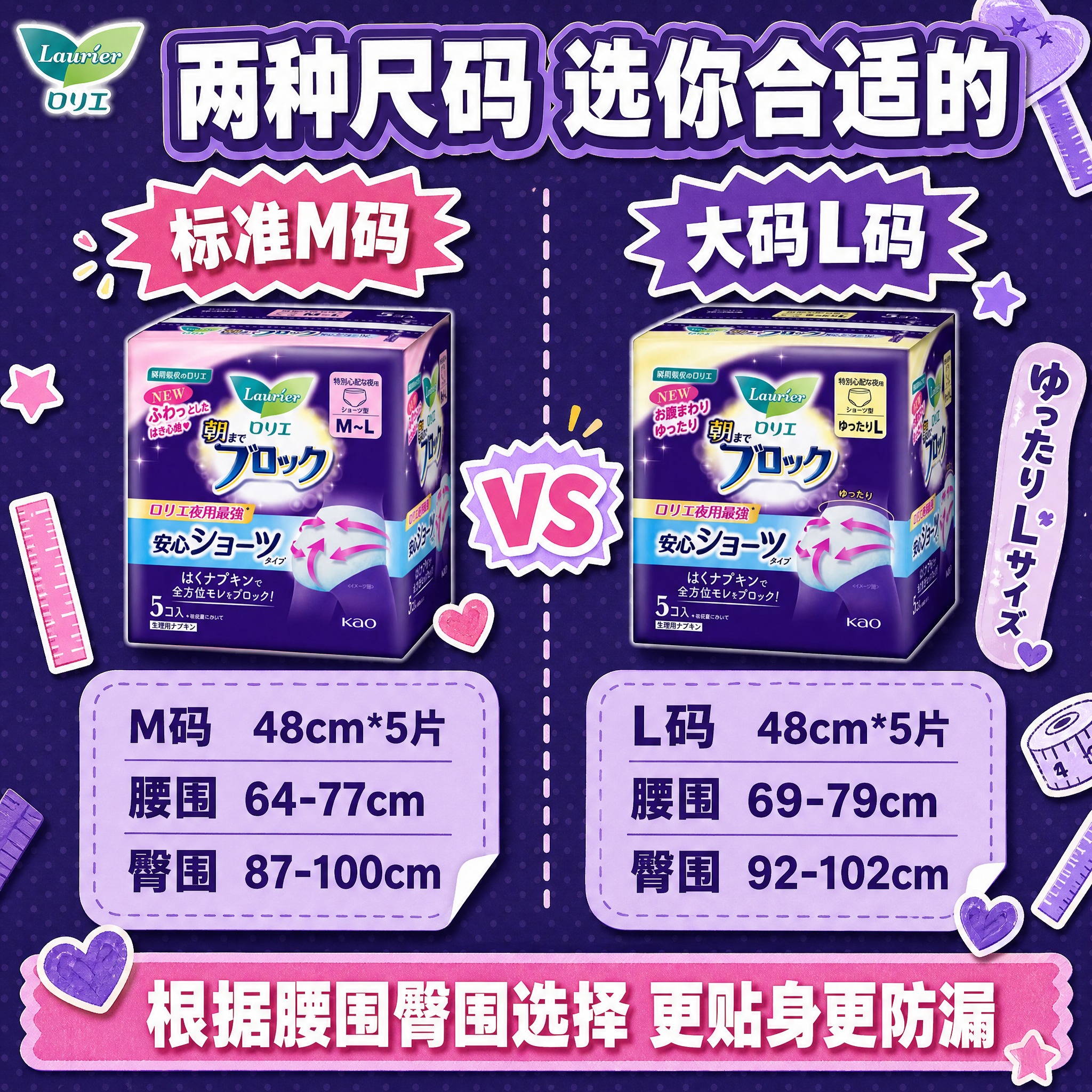 [主图4] 双尺码对比选择 花王乐而雅安心裤M码+L码 大头贴… - 图片创意预览