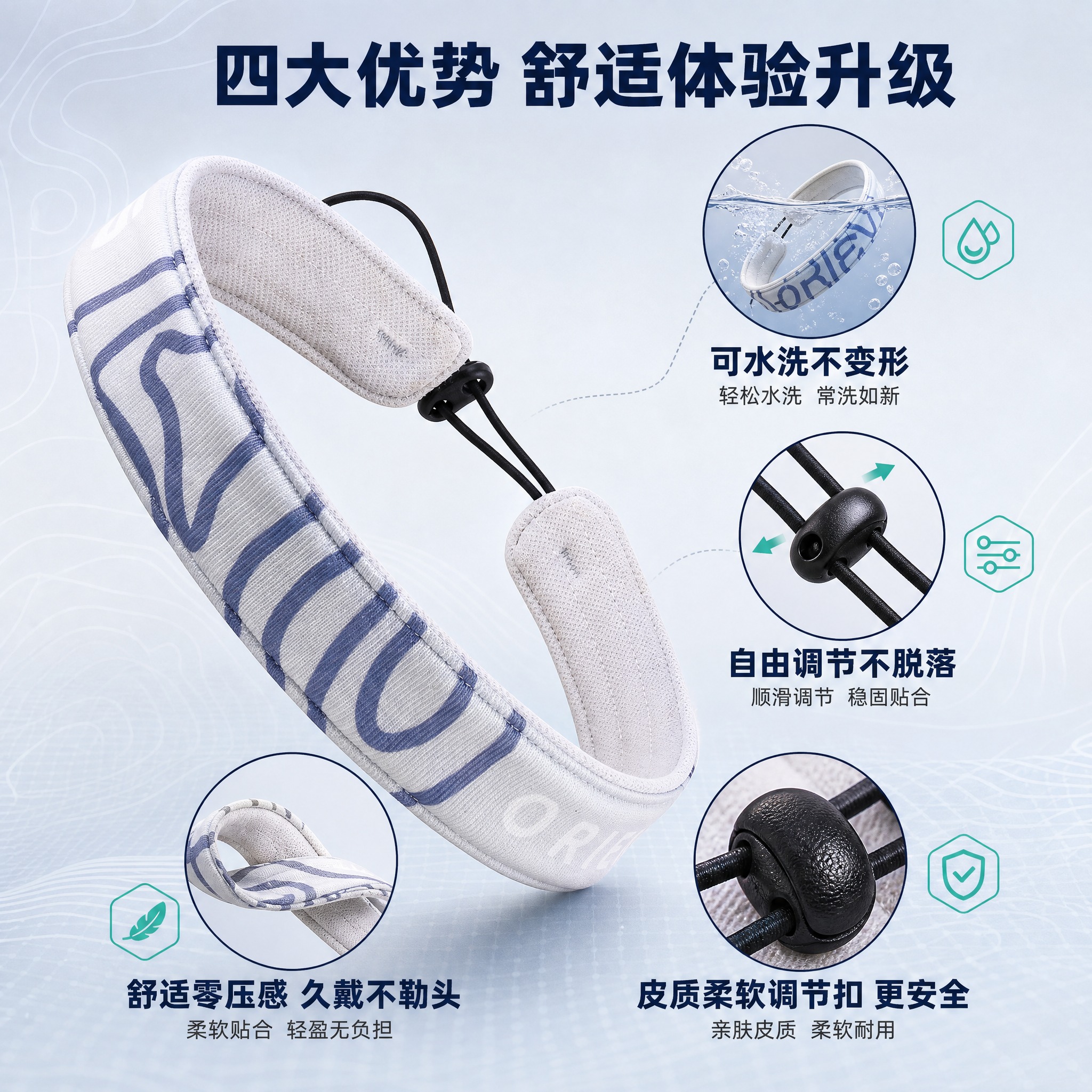 [主图-4] 细节与优势展示图，突出可水洗不变形、自由调节不脱… - 图片创意预览