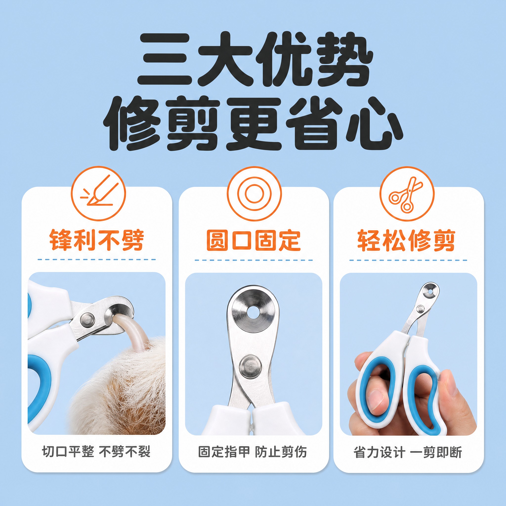 [主图-2] 宠物指甲剪核心卖点图 展示三大功能优势 [统一基… - 图片创意预览