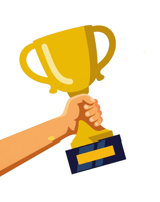 去掉奖杯下方的蓝黄彩带，只保留手和金色奖杯，保持原图的扁平化插画风格，背景保持白色不变，其他元素保留预览效果