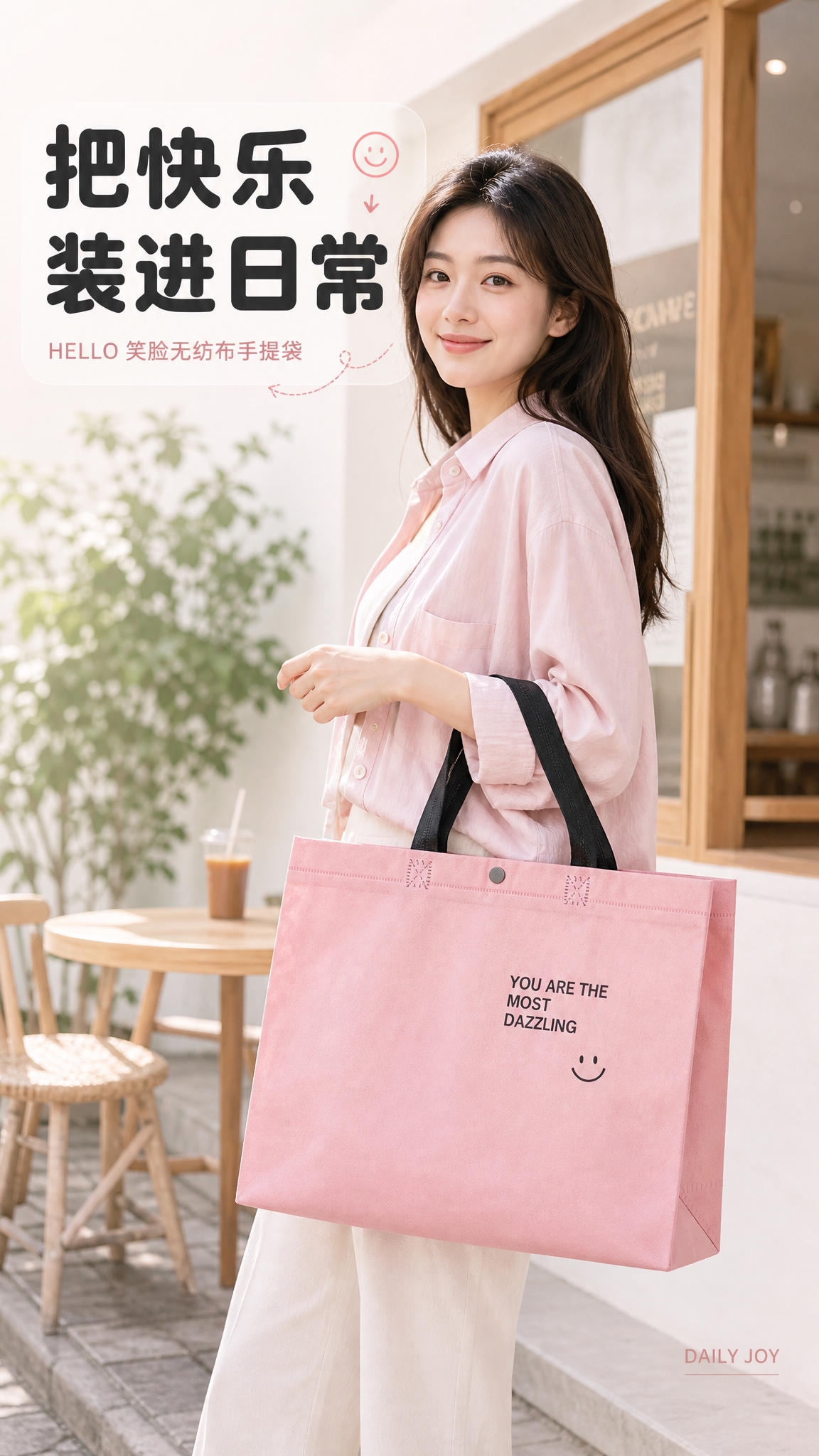 [商品] 使用【图1】粉色无纺布手提袋（环保购物袋）；商品处理… - 图片创意预览