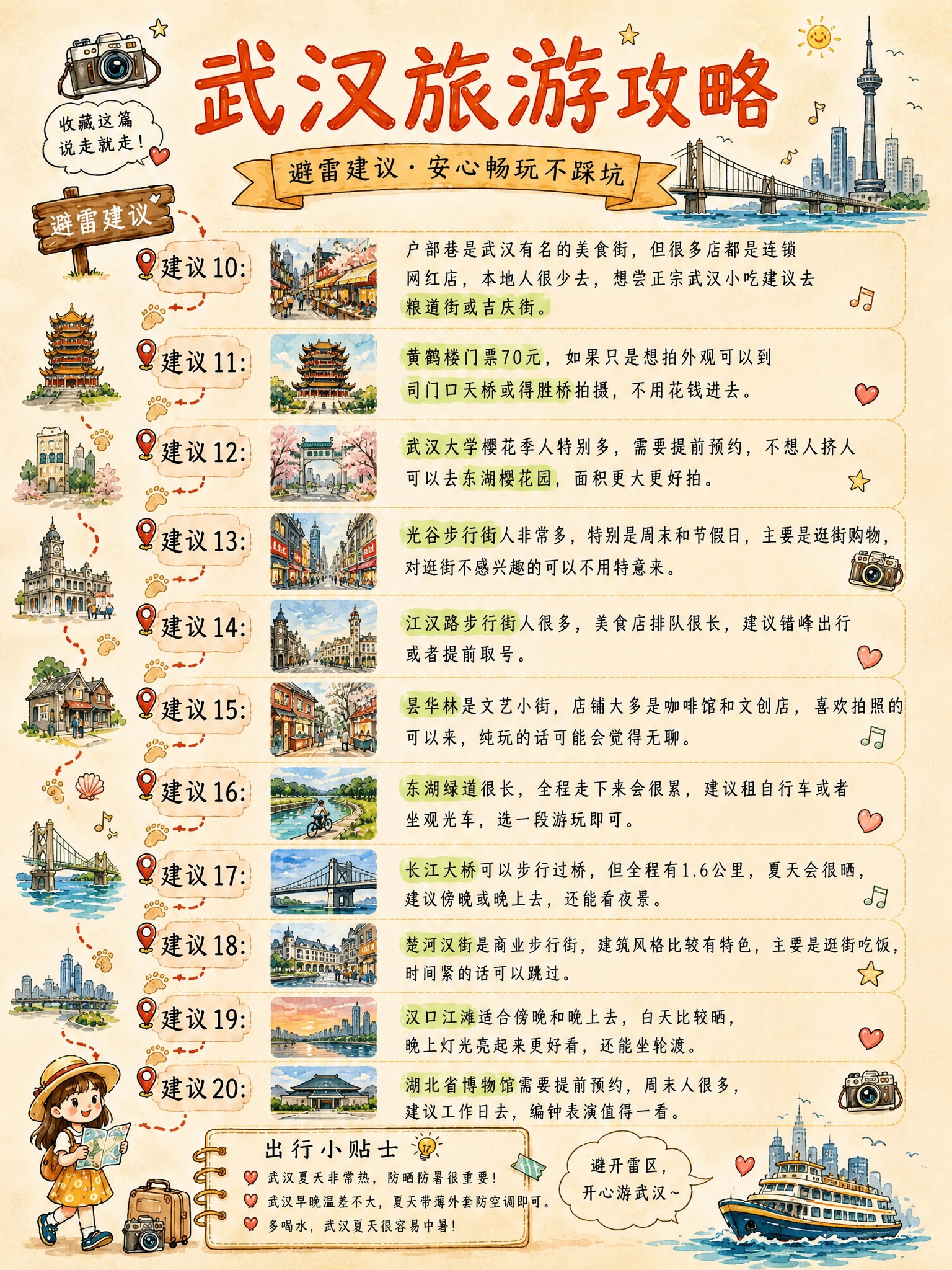 将这张烟台旅游攻略避雷建议（建议10-20）改成武汉旅游攻略避… - 图片创意预览