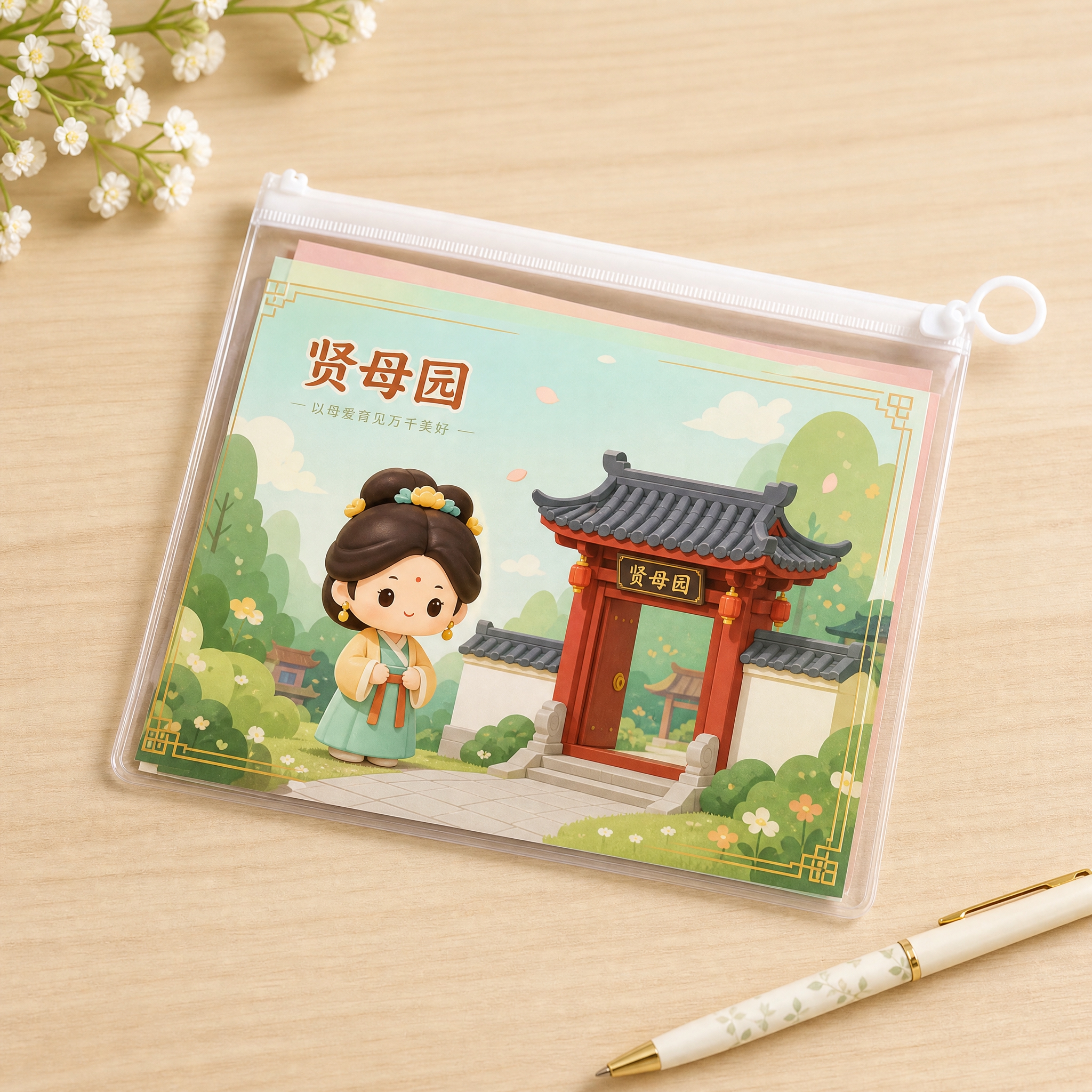产品摄影图，一个A6大小的透明PVC文件袋，文件袋正面印有参考… - 图片创意预览