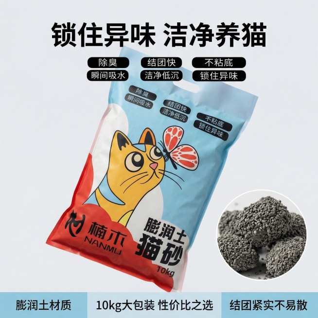 我的产品是猫砂，帮我做10张主图预览效果