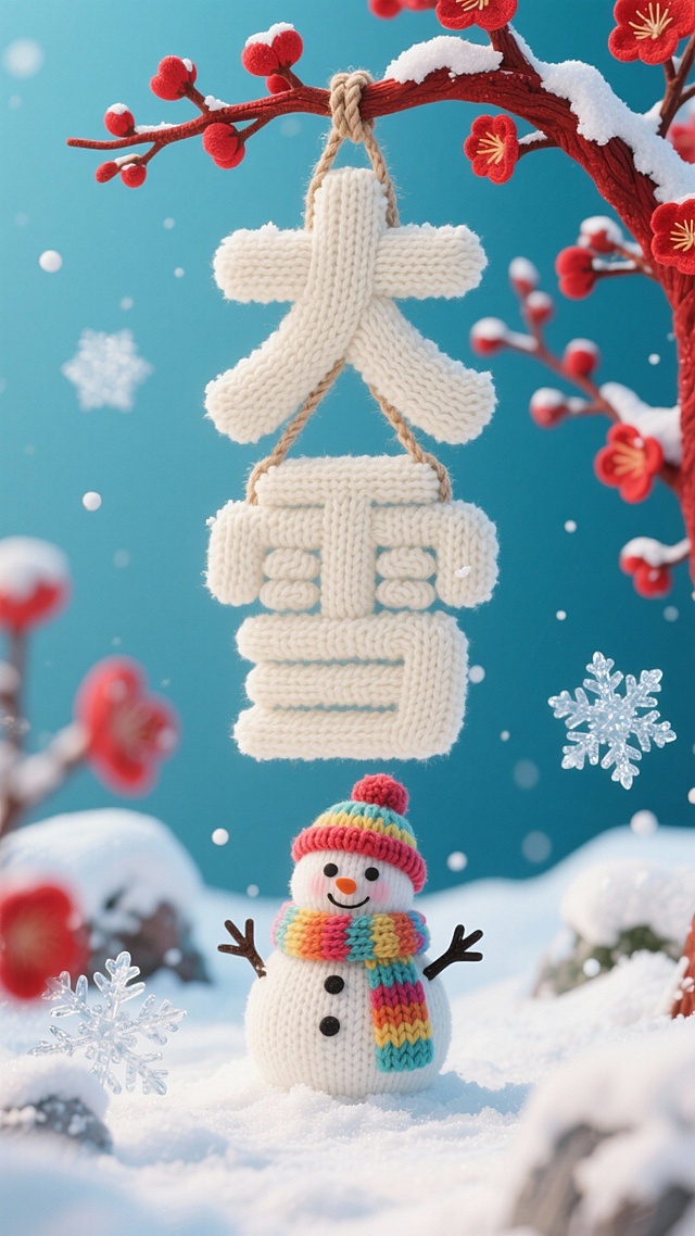 红白配色总能让人惊艳！大雪背景配上针织元素，让人觉的又寒冷又温暖。