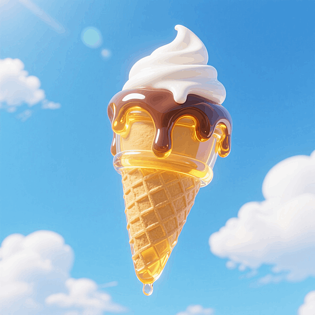 一个甜筒冰激凌，夏日天空背景