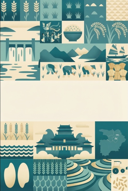 保持插画元素完全不变，更换为松石绿+米白色轻奢高级配色，适配中高端大米包装，雅致有质感，扁平风格不变预览效果