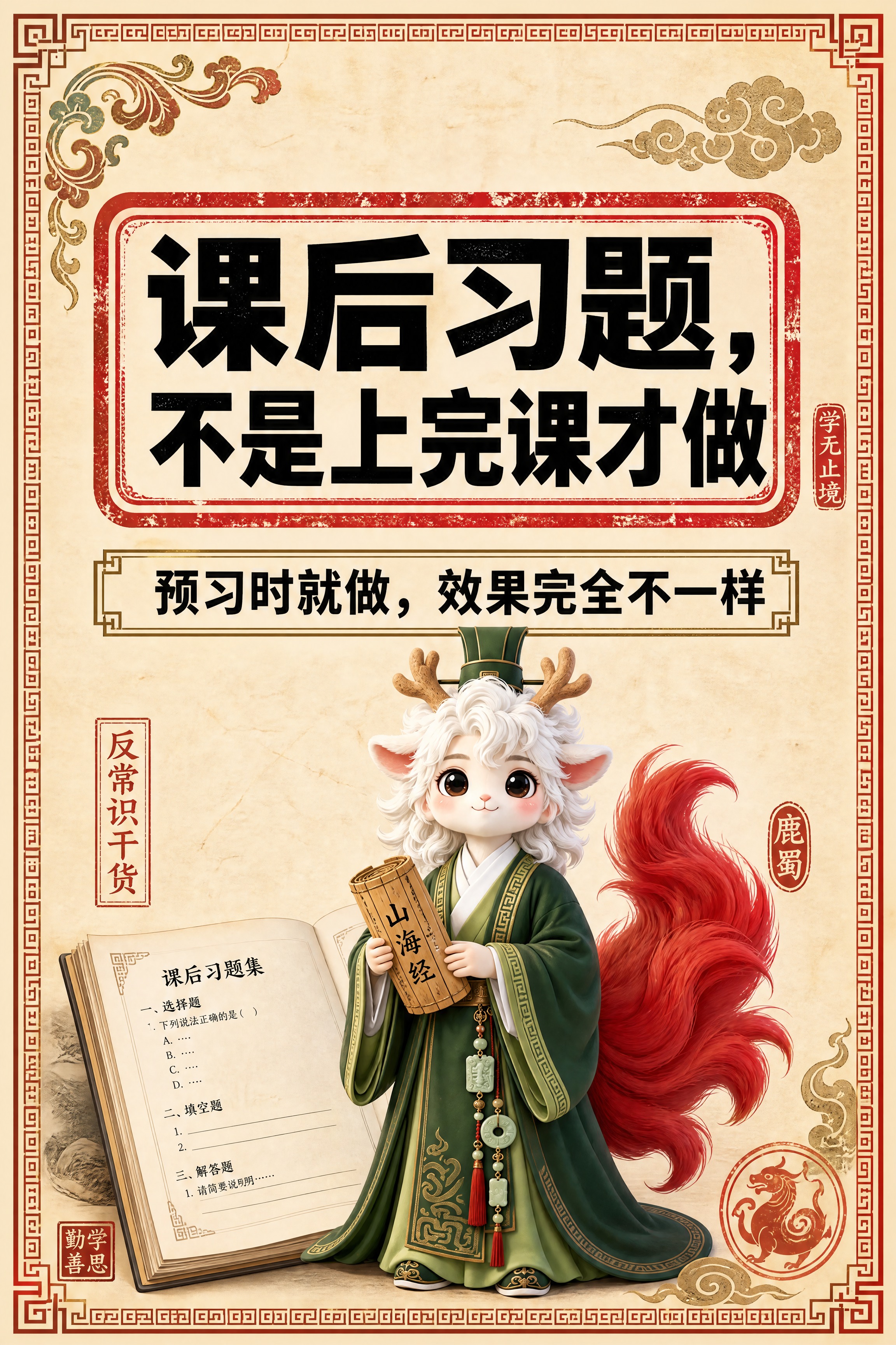 小红书笔记大字封面，配图大字，国风山海经风格，米黄色宣纸纹理背… - 图片创意预览