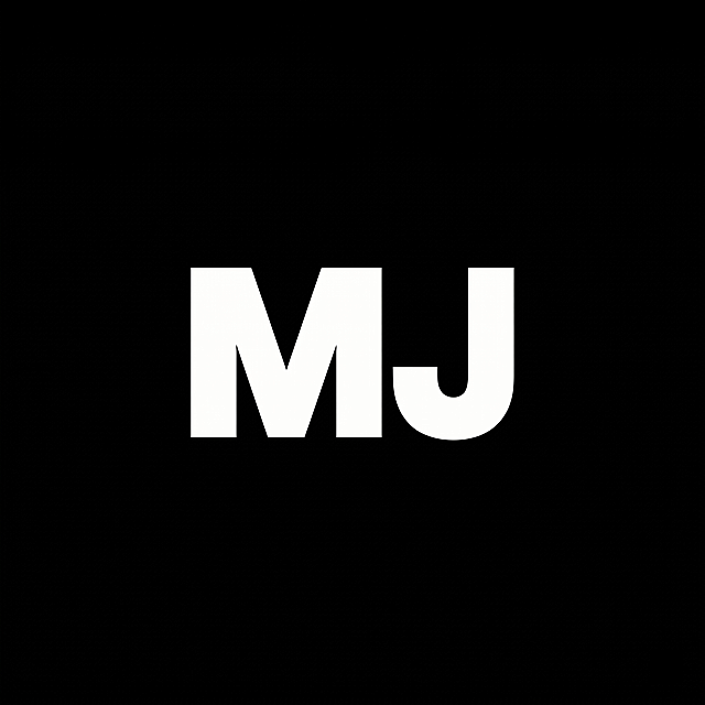 修改现有logo，只保留字母"MJ"，保持HBO电视台风格，深色背景搭配加粗无衬线字体，经典简约高对比度