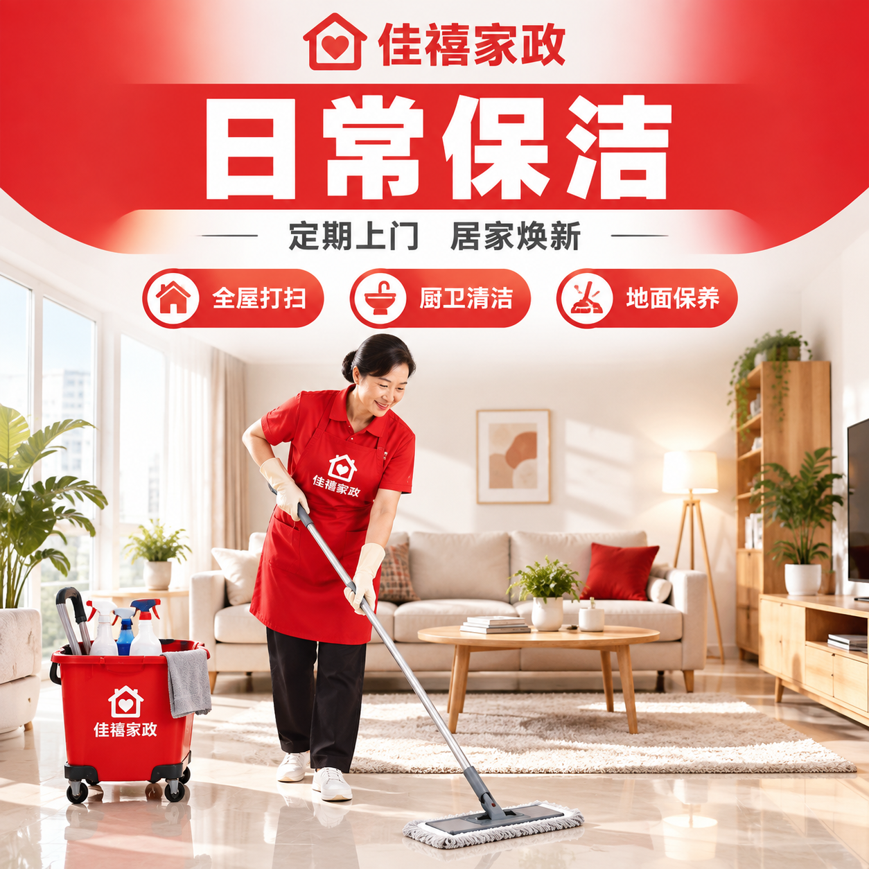 [主图-2] 日常保洁服务主题图，佳禧家政品牌。 [统一基调]… - 图片创意预览