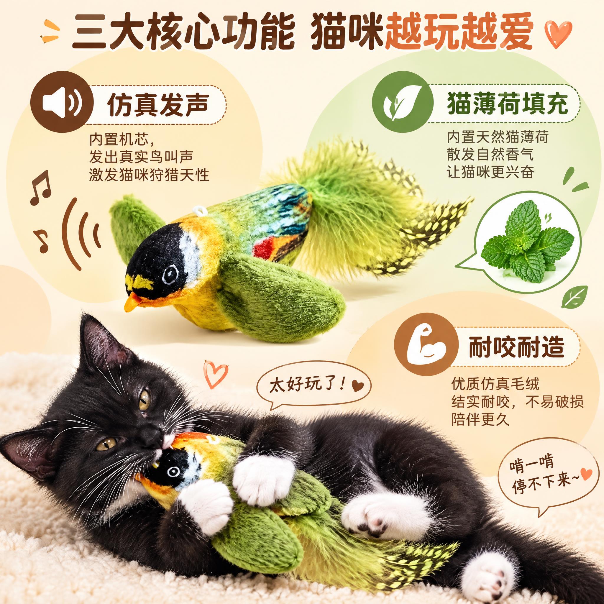 淘宝天猫1:1电商主图第4张（功能卖点·发声猫薄荷耐咬）：画面… - 图片创意预览