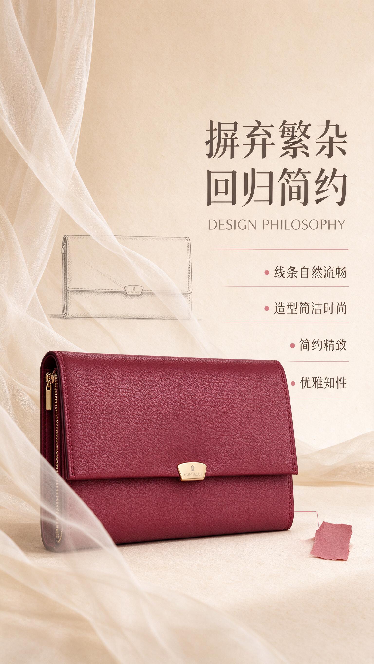 [商品] 使用【图2】酒红色搭扣钱包；保留小方包型、翻盖、金色… - 图片创意预览