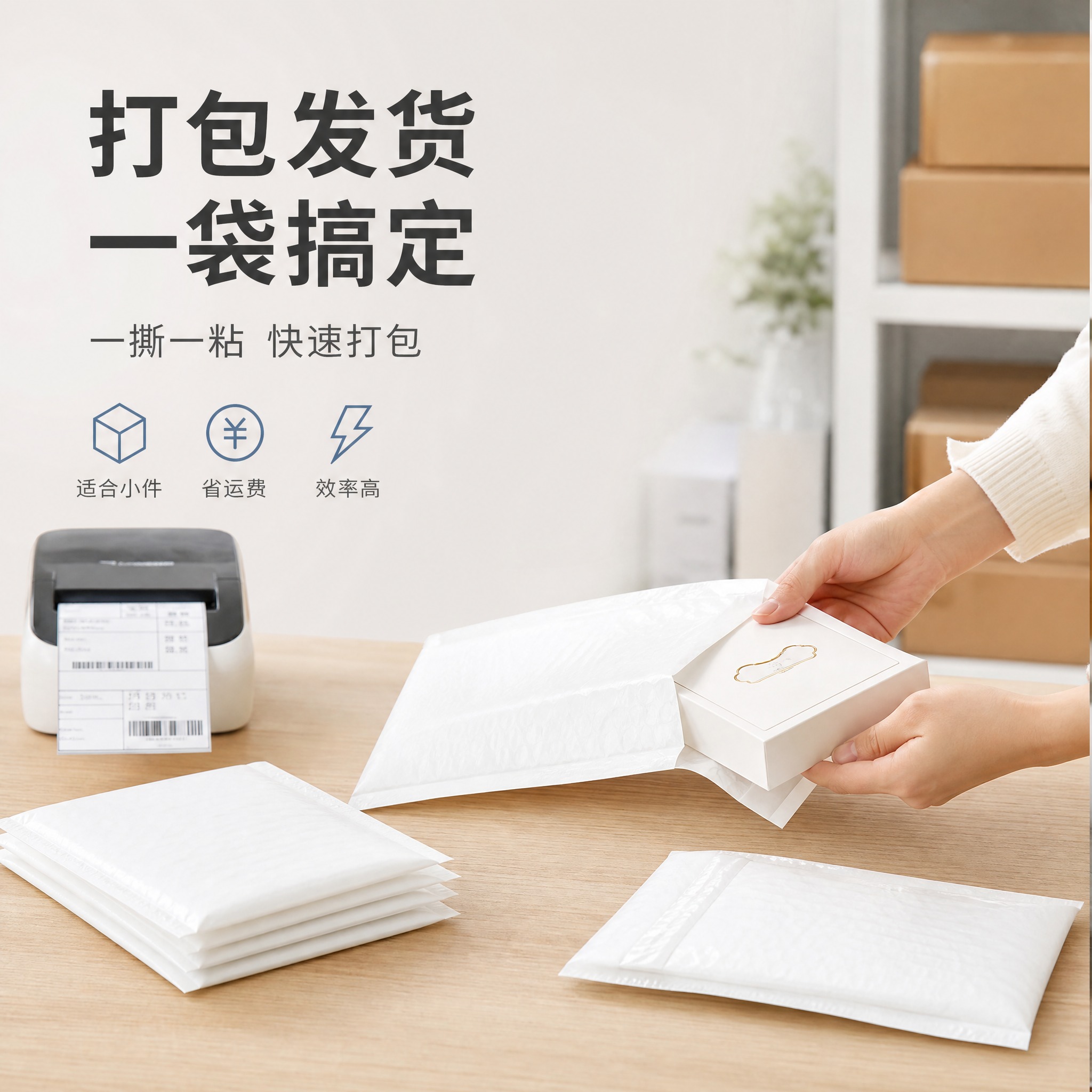 [主图-4] 真实使用场景与使用方式 展示气泡信封袋在快递打包… - 图片创意预览