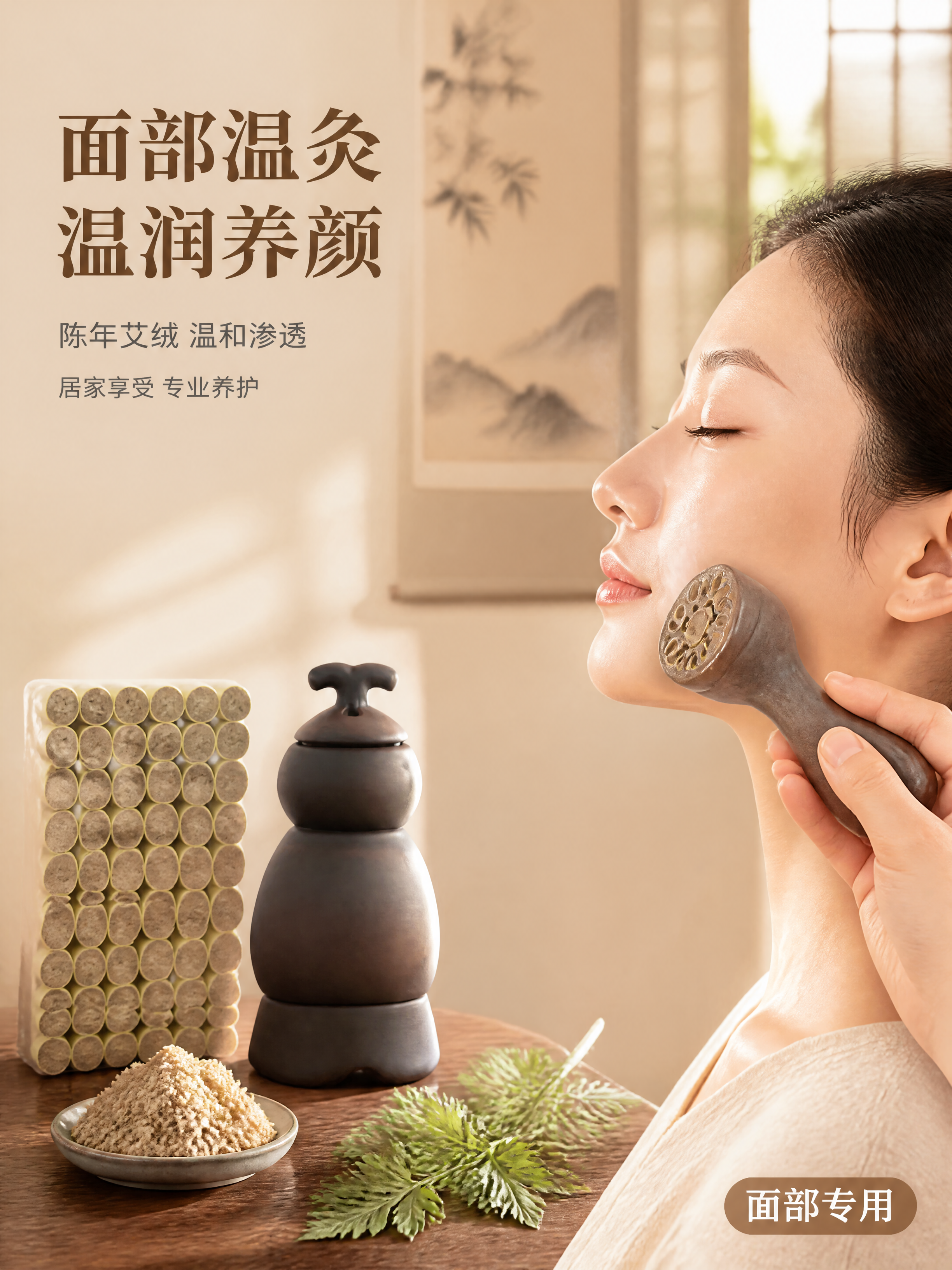 [主图-4] 面部温灸使用场景主图，展示艾柱实际使用方式与氛围… - 图片创意预览