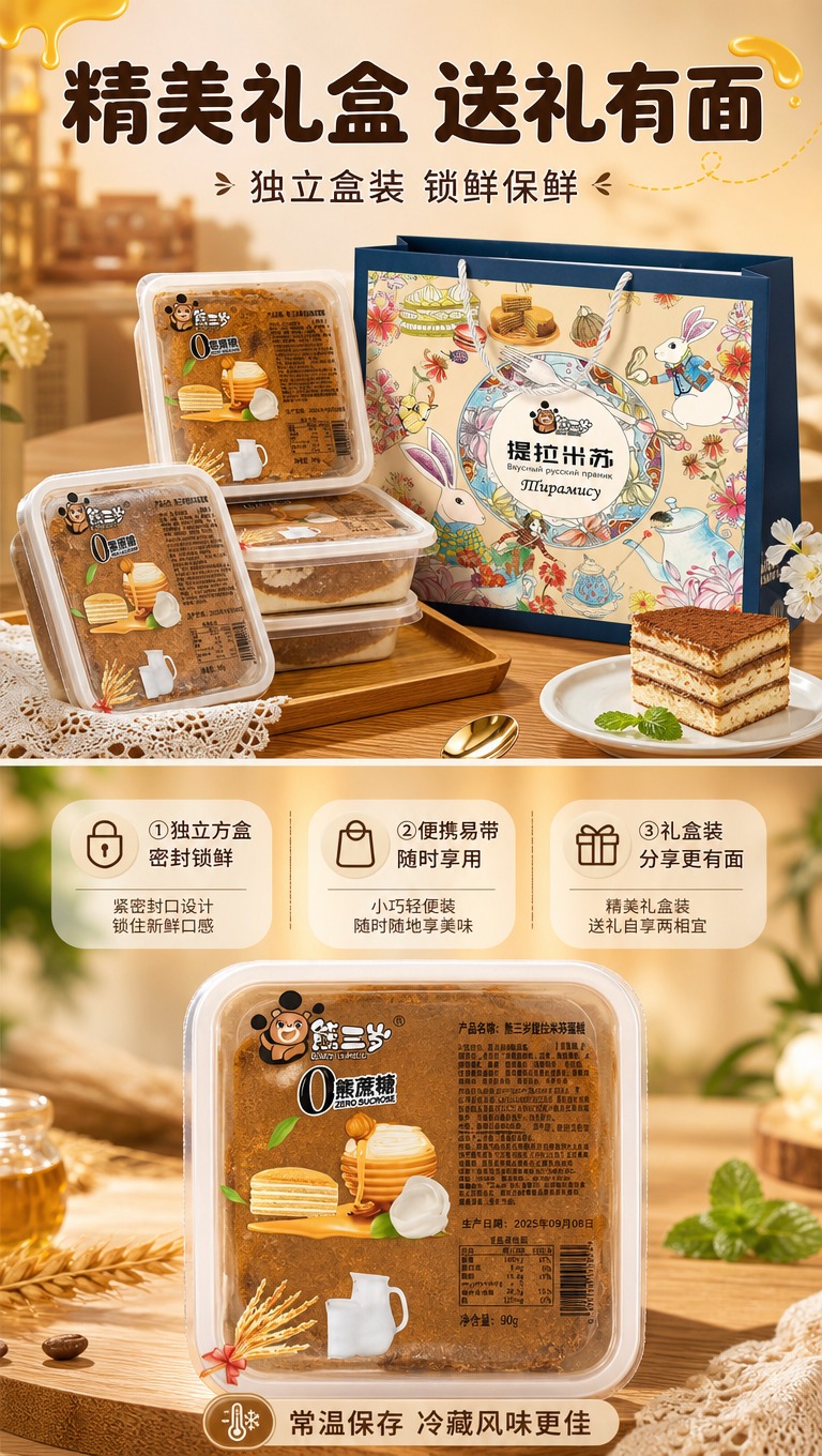 [商品] 使用【图2】【图10】熊三岁提拉米苏包装与礼盒图；保… - 图片创意预览