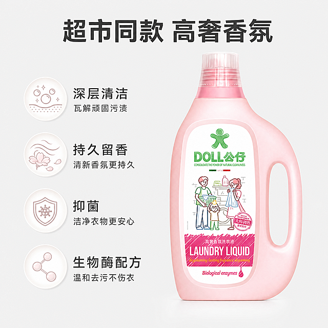 使用电商主图技能生成5张比例1:1的电商主图，适配平台为抖音，商品为「图片1」，商品卖点为超市同款，其他要求为3千克公仔牌洗衣液